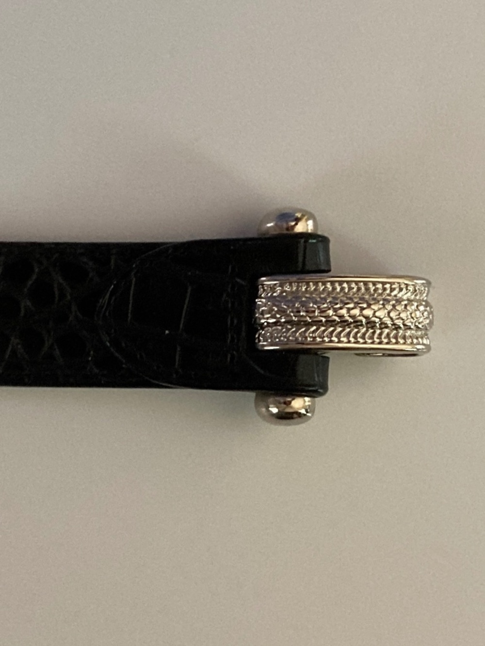 DuJour Black Croco Embossed Skinny Belt/Silver Tone Oval Buckle/M/L/24-39"/NWT! - Picture 8 of 11